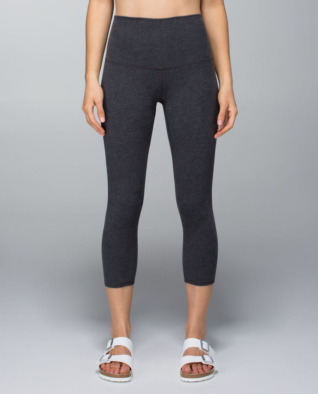 Lululemon Wunder Under Crop *Cotton (Roll Down) - Heathered Black