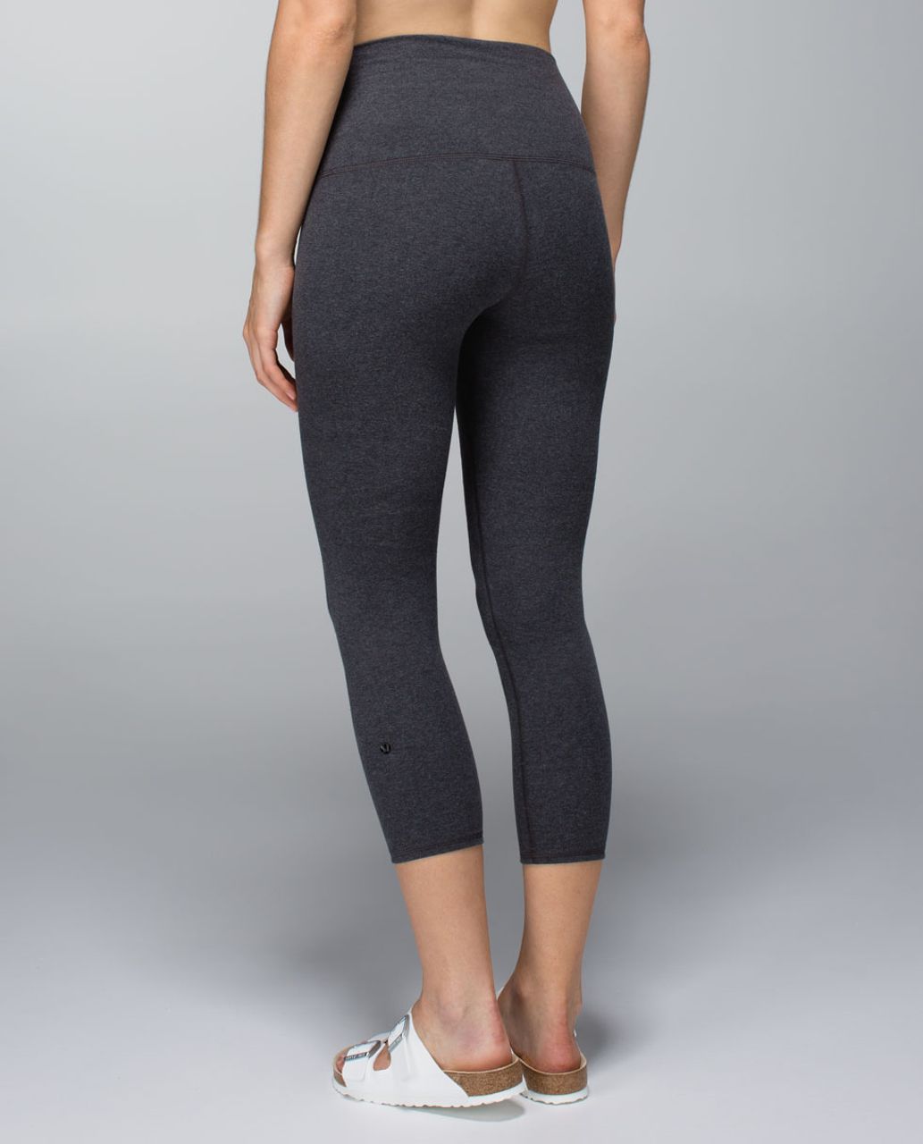 Lululemon Wunder Under Crop *Cotton (Roll Down) - Heathered Black