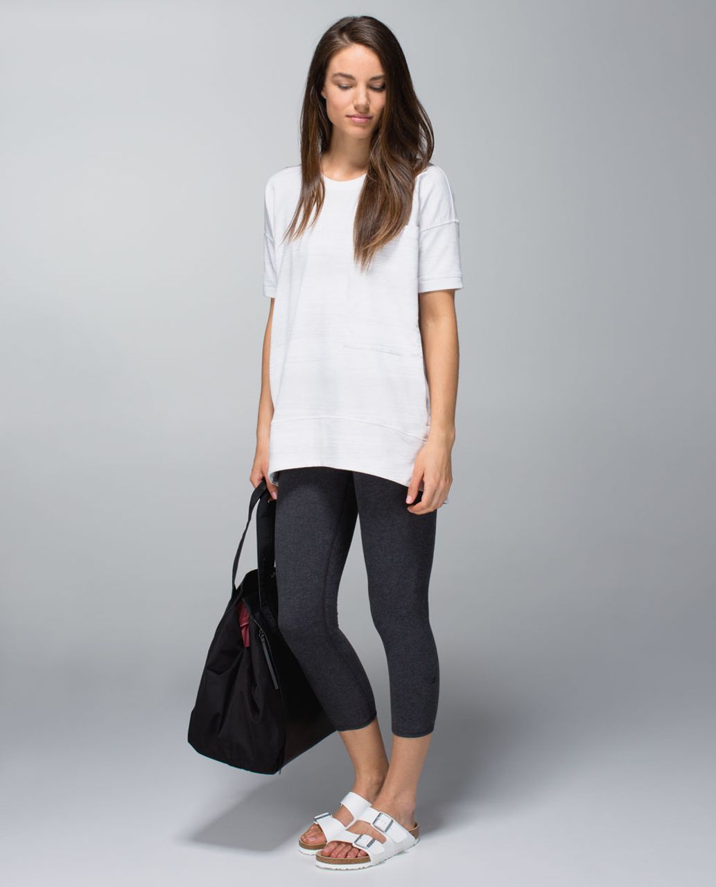 Lululemon Wunder Under Crop *Cotton (Roll Down) - Heathered Black