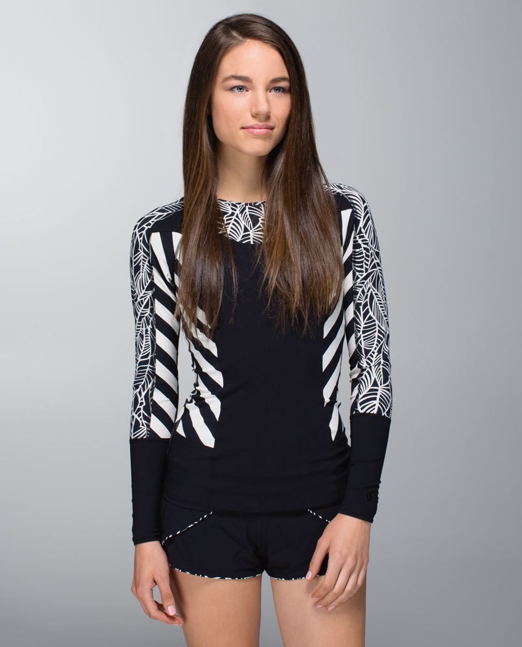 Lululemon Shanti Surf Rash Guard - Black / Small Steep Stripe Printed Black / Pretty Palm Black Angel Wing