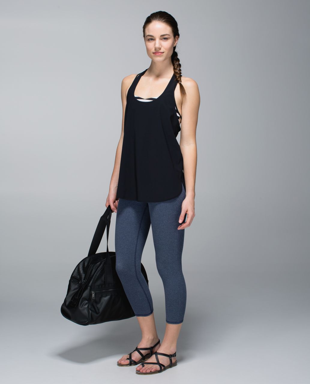 Lululemon Wunder Under Crop *Cotton (Roll Down) - Heathered Cadet Blue