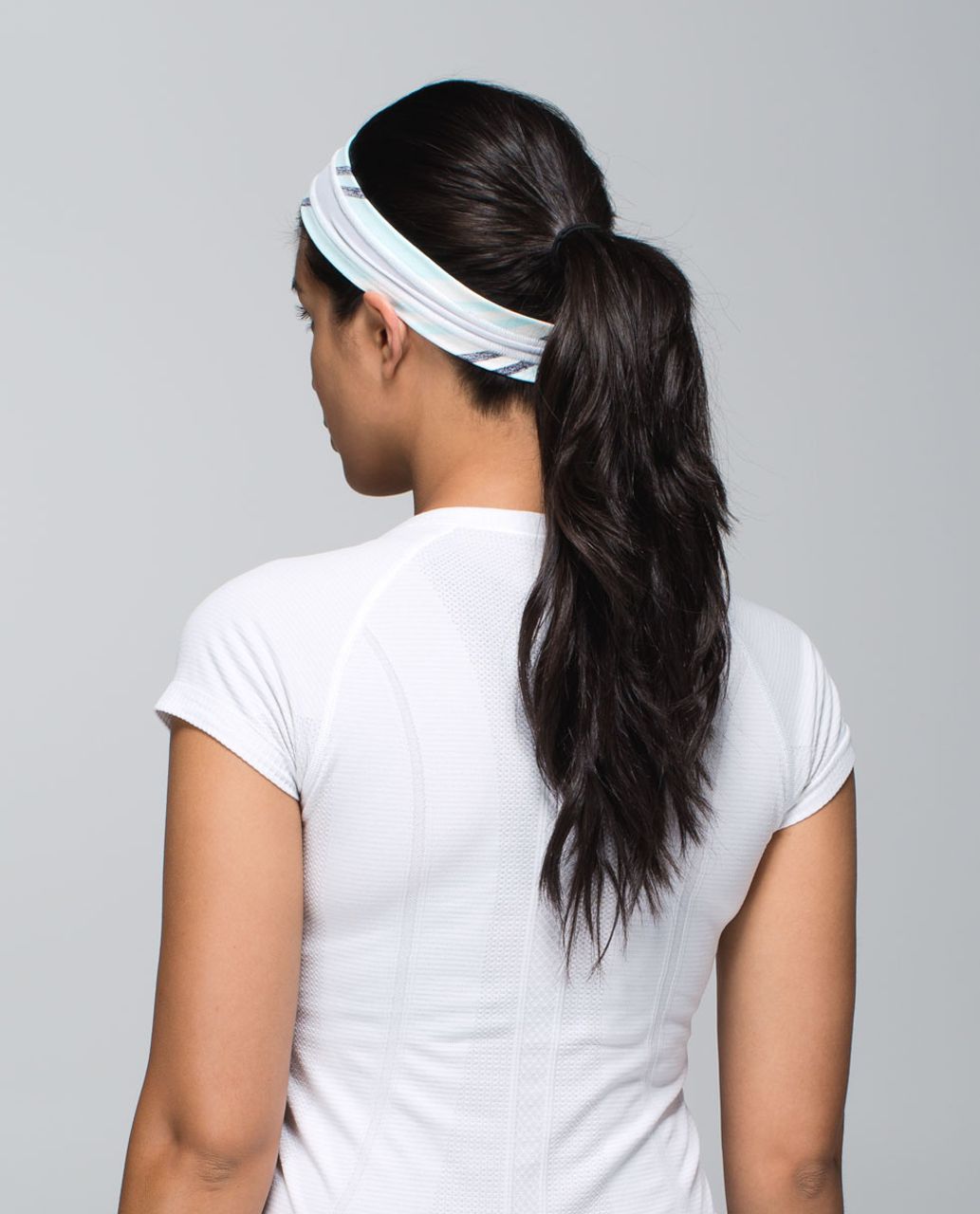 Lululemon Fly Away Tamer Headband *Mesh - Groovy Stripe Static Wave Cadet Blue / White