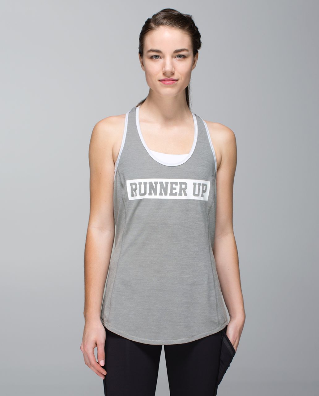 Lululemon Runner Up Tank - Heathered Medium Grey / Wee Stripe White Silver Spoon