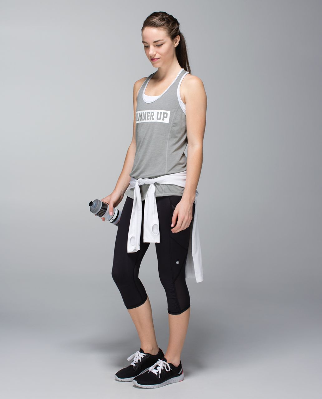 Lululemon Runner Up Tank - Heathered Medium Grey / Wee Stripe White Silver Spoon