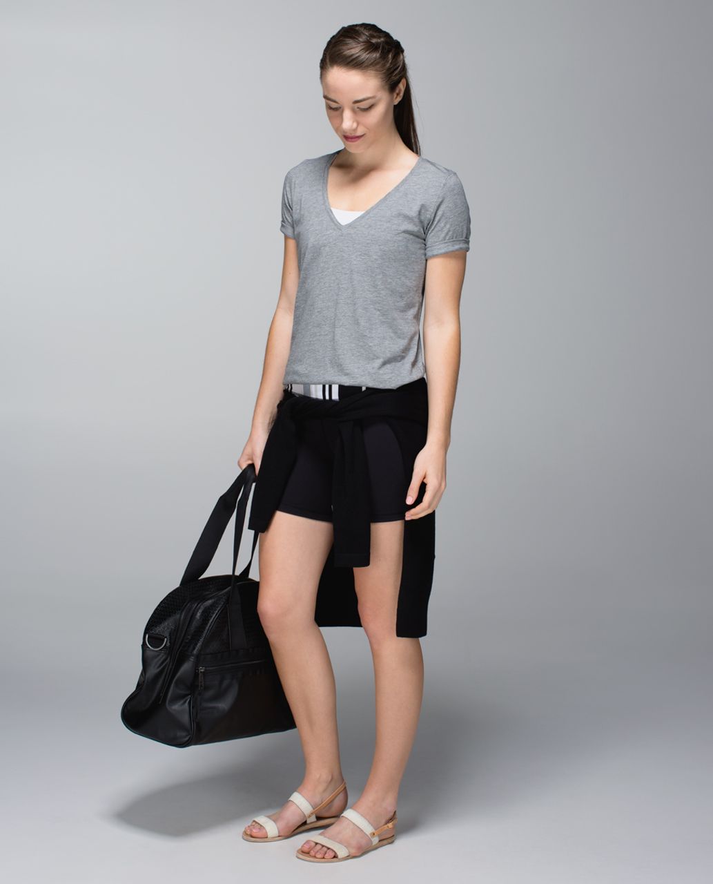 Lululemon Groove Short *Full-On Luon (Regular) - Black / Groovy Stripe Static Wave Dune / Heathered Light Grey