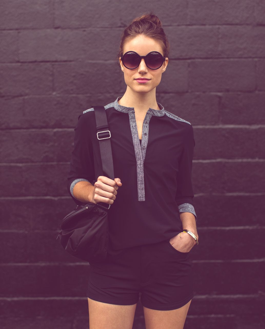 Lululemon Get It On Blouse - Black / Burlap Texture Black Dune