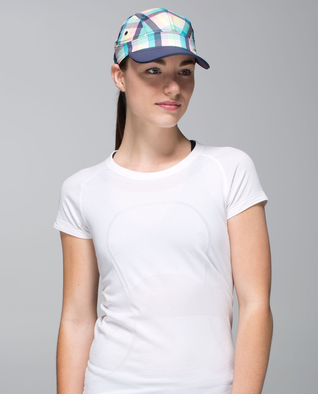 Lululemon Race To Place Run Hat - Wee Wheezy Check Reflective Beached Coral Cadet Blue