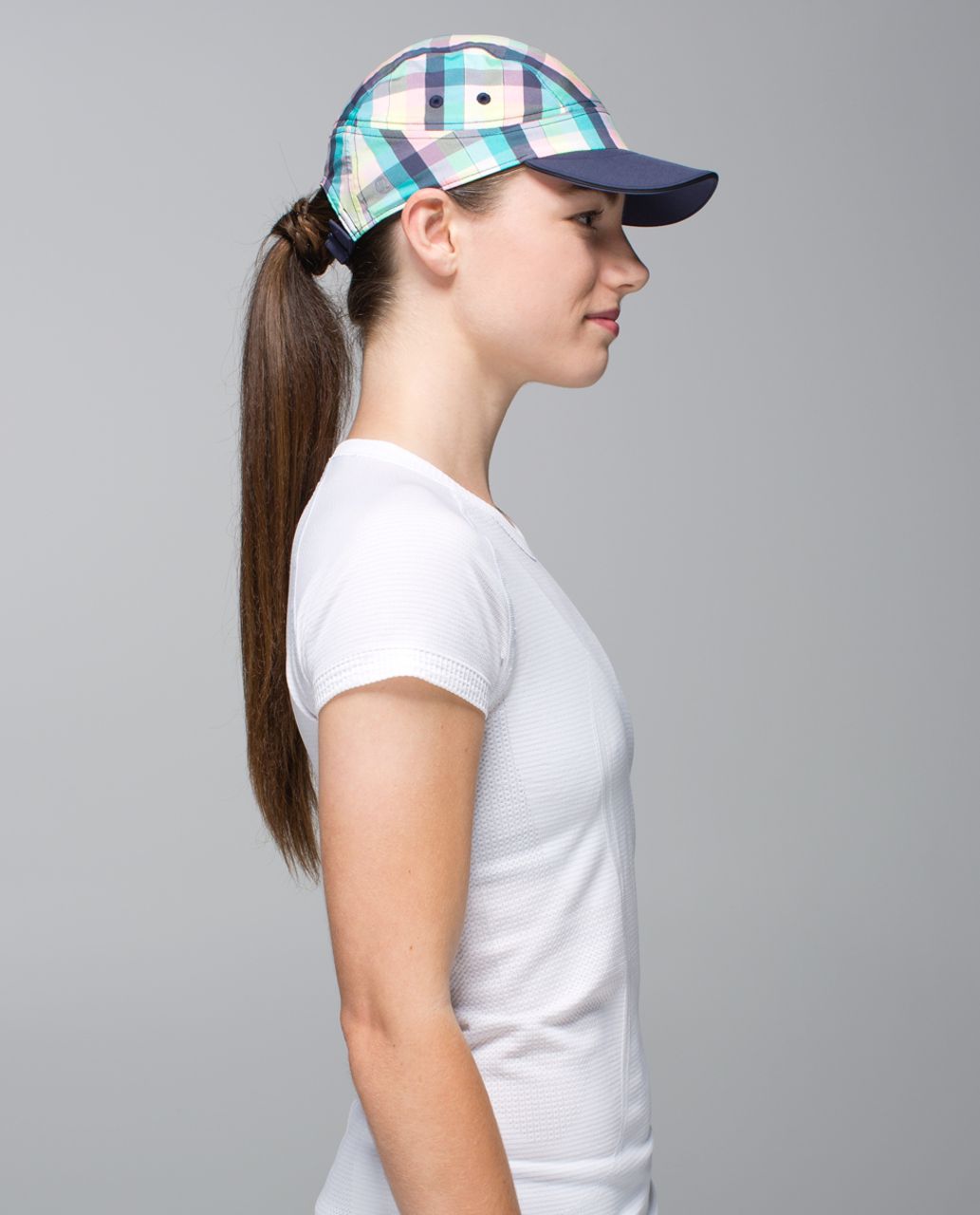 Lululemon Race To Place Run Hat - Wee Wheezy Check Reflective Beached Coral Cadet Blue