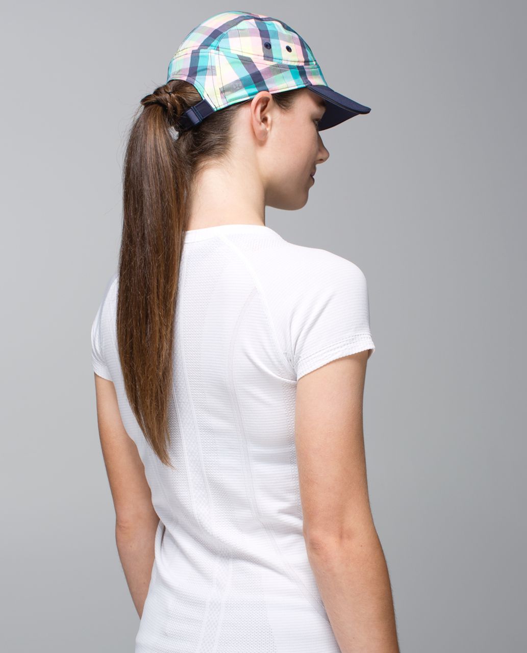 Lululemon Race To Place Run Hat - Wee Wheezy Check Reflective Beached Coral Cadet Blue