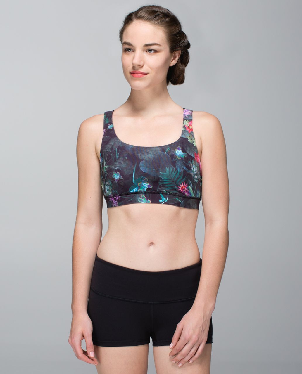 Lululemon Energy Bra Sports Yoga Strappy Floral Jungle Black Women's 4  Preowned