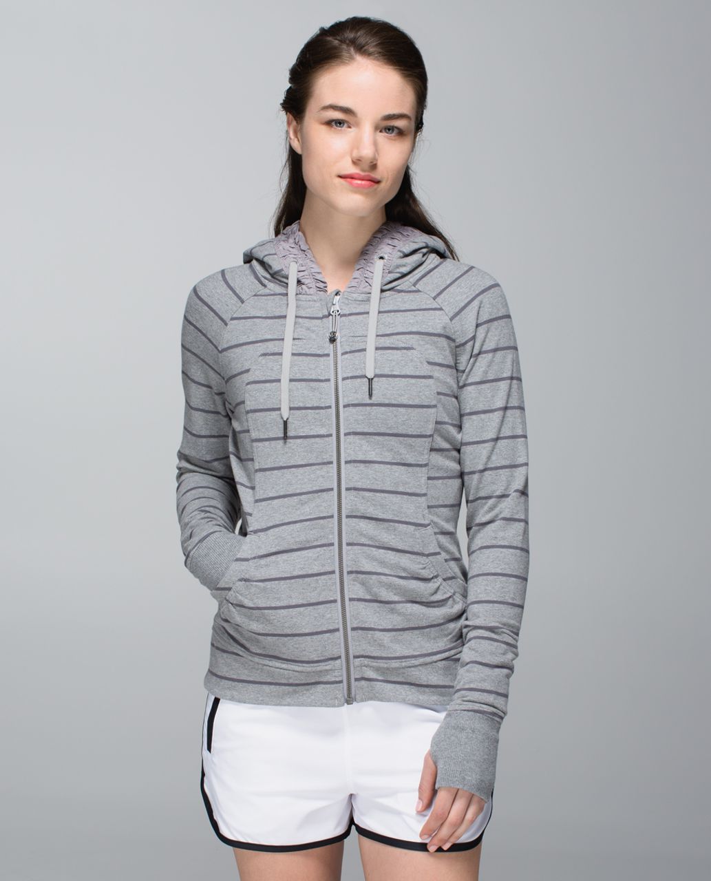 LULULEMON RARE GRAY STRIPED ORIGINAL DESIGN FULL ZIP LINED LIGHT