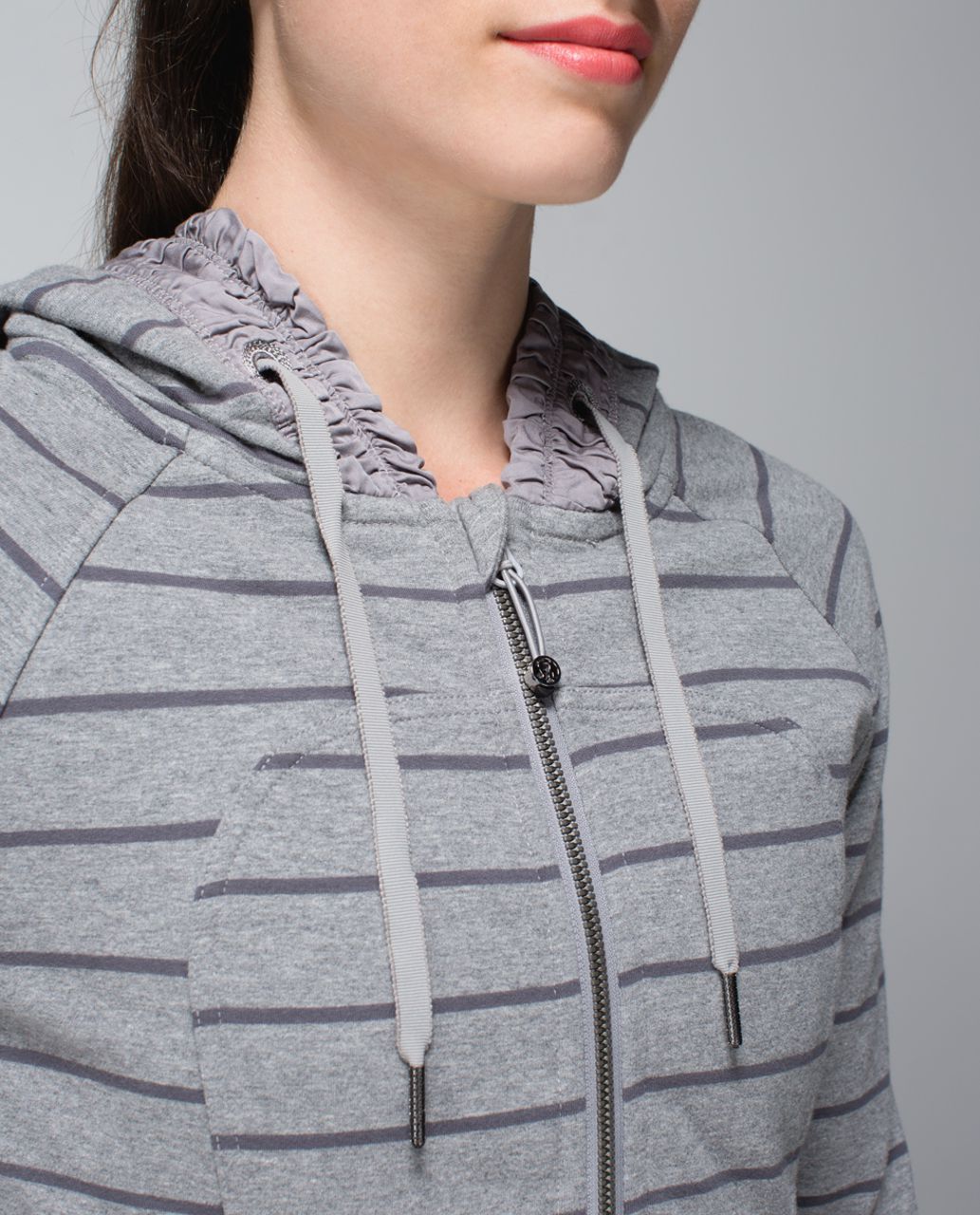 lululemon athletica, Jackets & Coats, Lululemon Gray Stripe Full Zip  Hooded Vented Caped Jacket Wthumbholes Womens 2