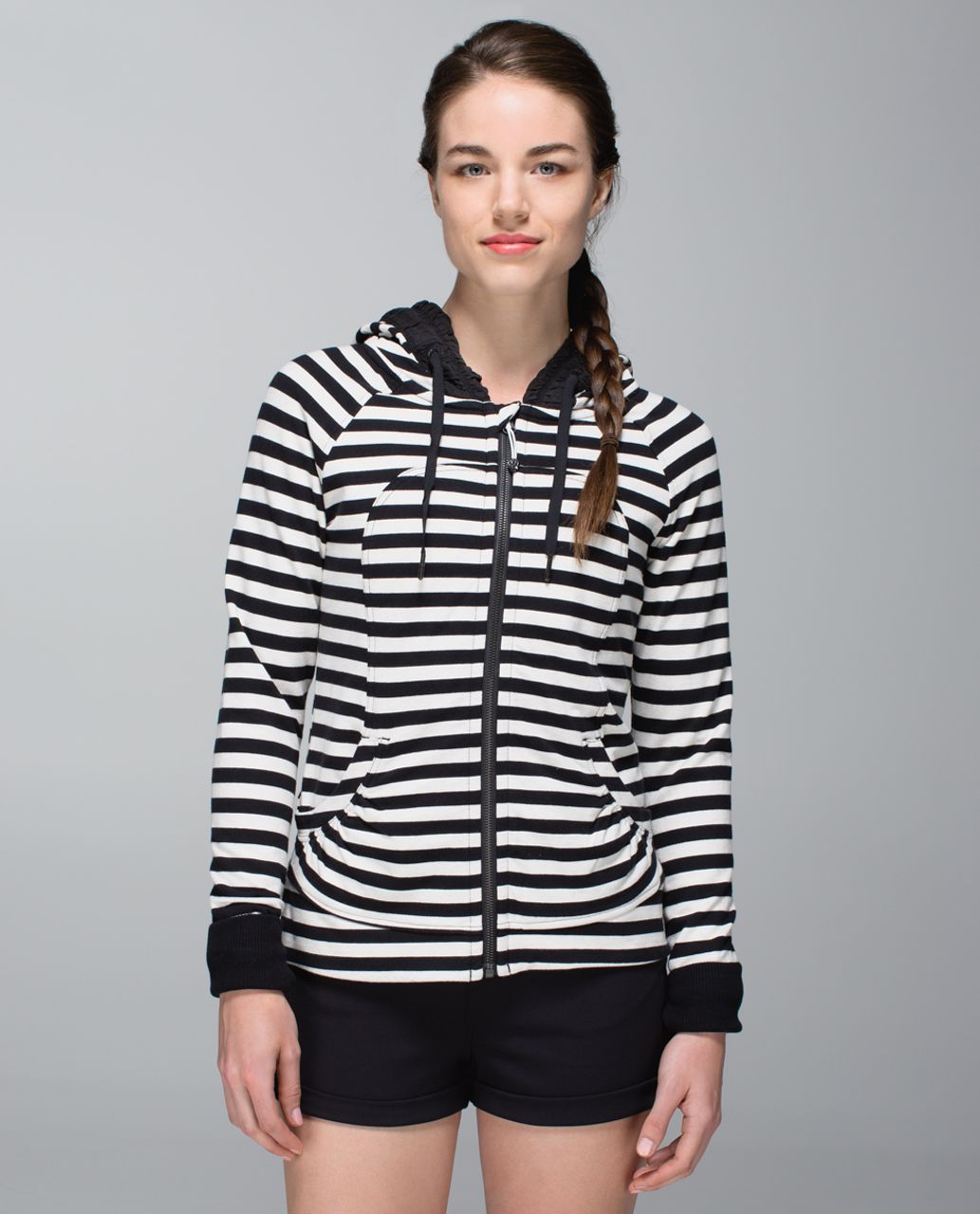 Lululemon Black and White Striped with Zipper Front Pockets and