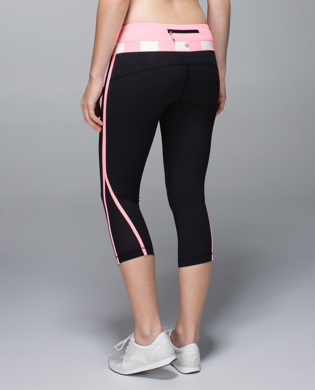 Lululemon Up The Pace Crop - Black / Steep Stripe Bleached Coral Horizontal / Bleached Coral