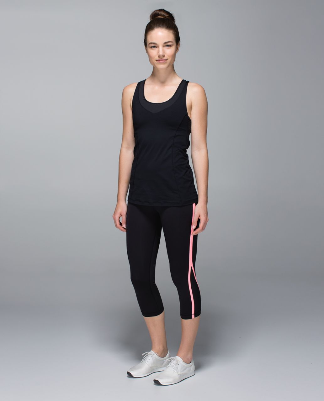 Lululemon Up The Pace Crop - Black / Steep Stripe Bleached Coral Horizontal / Bleached Coral