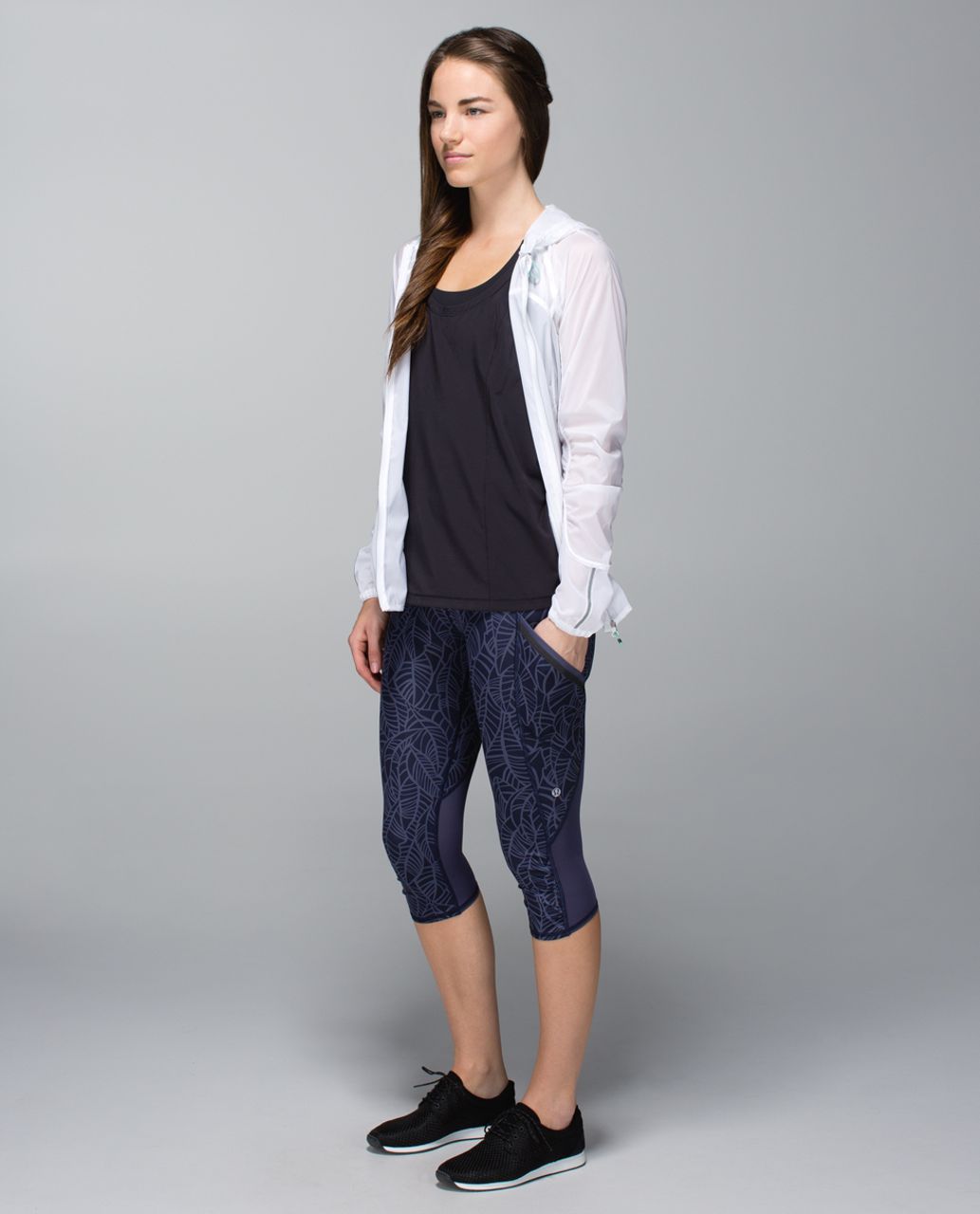 Lululemon Run A Marathon Crop II - Pretty Palm Cadet Greyvy / Cadet Blue