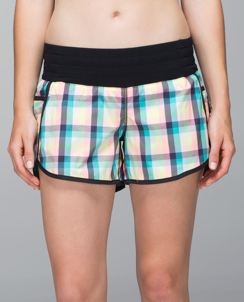 Lululemon Tracker Short II *2-way Stretch - Wee Wheezy Check Bleached Coral Cadet Blue / Black