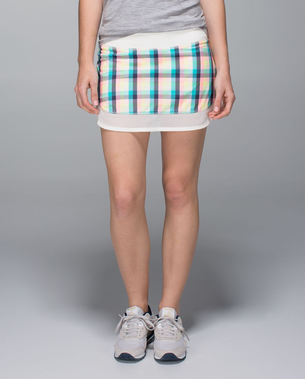 Lululemon Hotty Hot Skirt *4-way Stretch - Wee Wheezy Check Bleached Coral Cadet Blue / Angel Wing