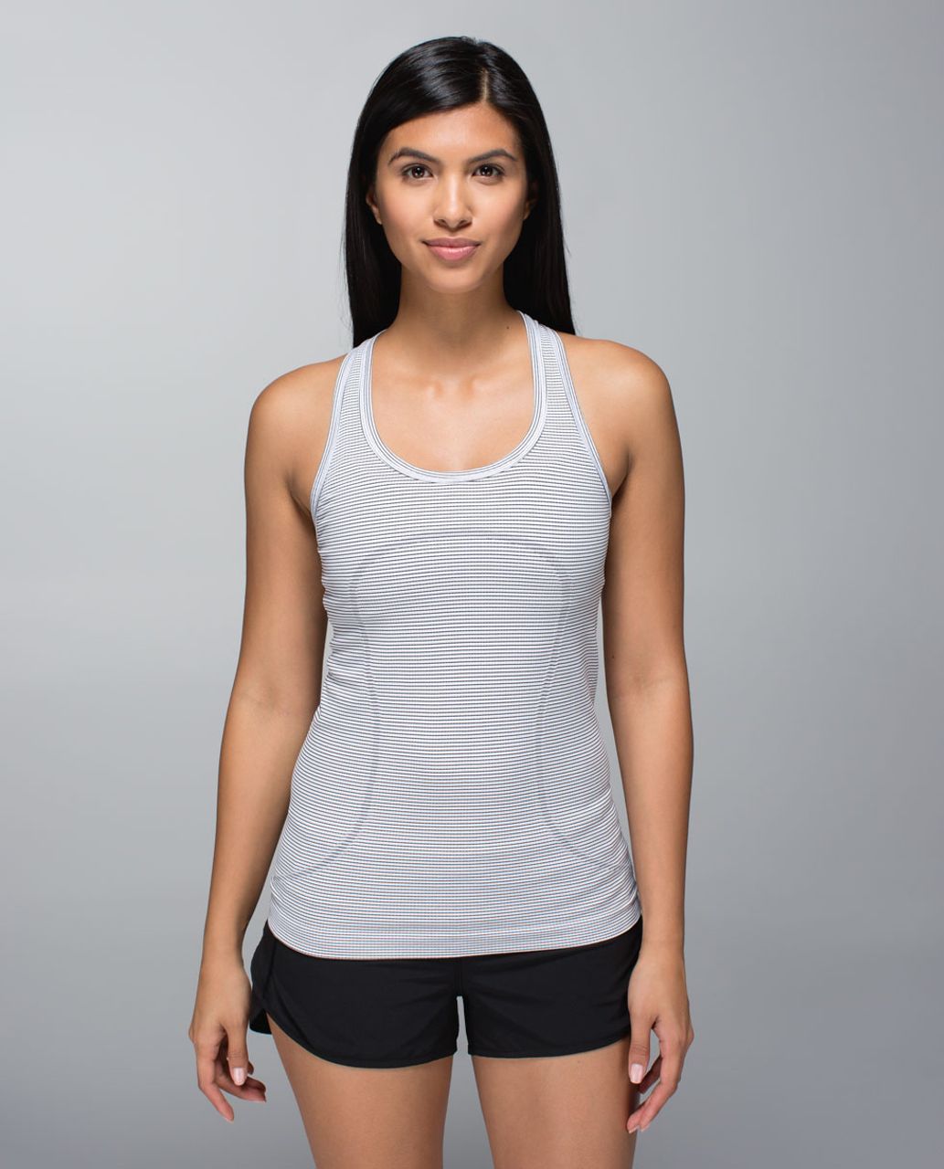 Lululemon Size 8 Swiftly Tech Racerback White Black Stripe Run Tank Top  Shirt Sz