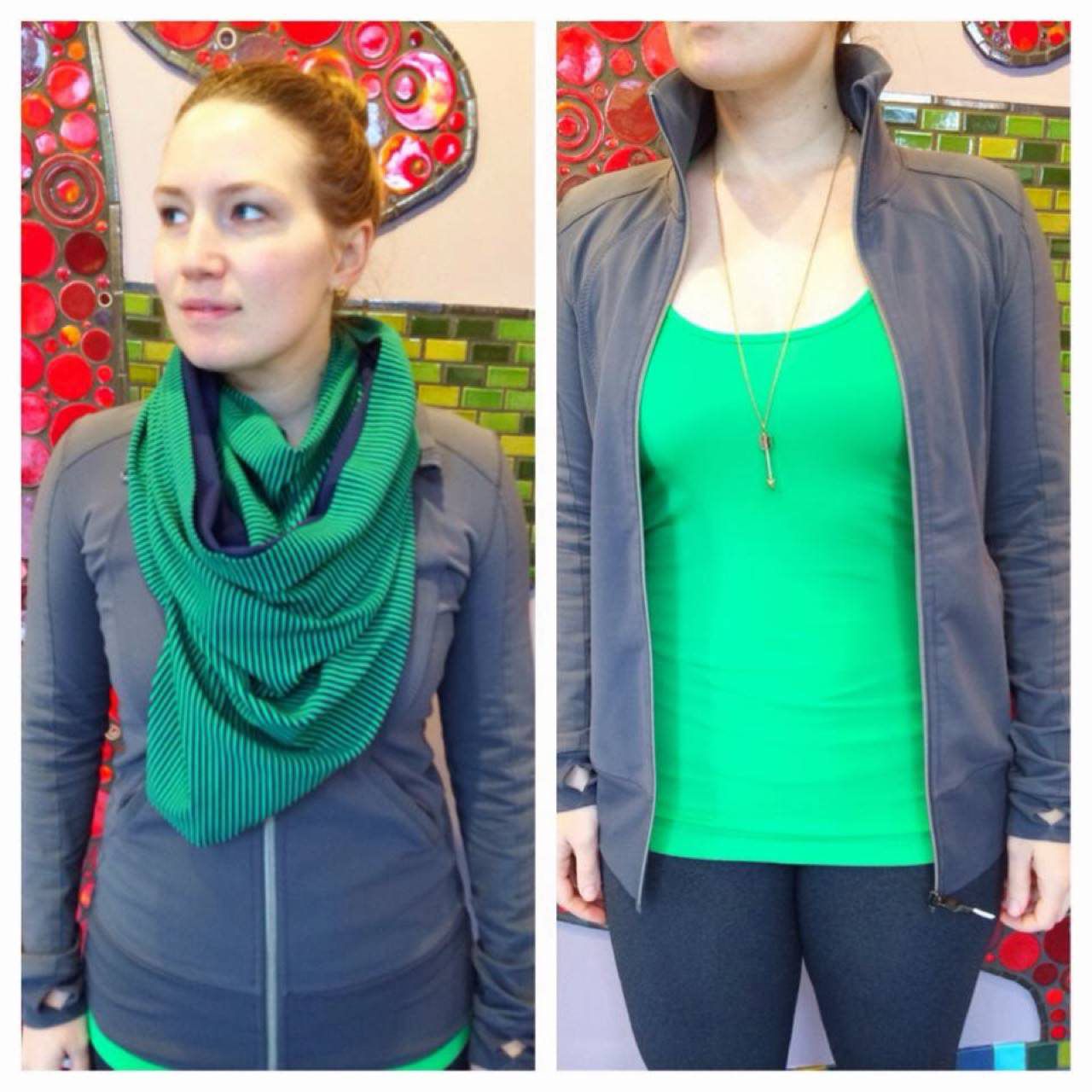 Lululemon Vinyasa Scarf *Rulu - Hyper Stripe Green Bean / Inkwell