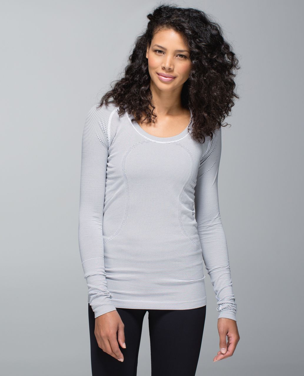 Lululemon Run:  Swiftly Tech Long Sleeve Scoop - Hyper Stripe White