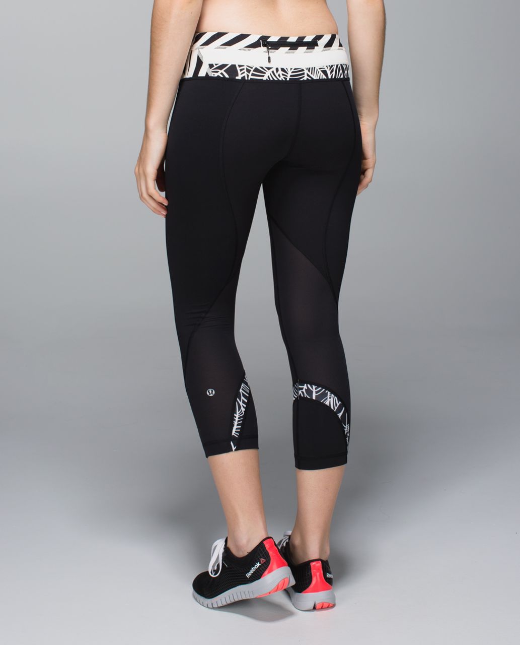 Lululemon Run: Inspire Crop II - Black / Pretty Palm Black Angel Wing /  Su14 Quilt 36 - lulu fanatics