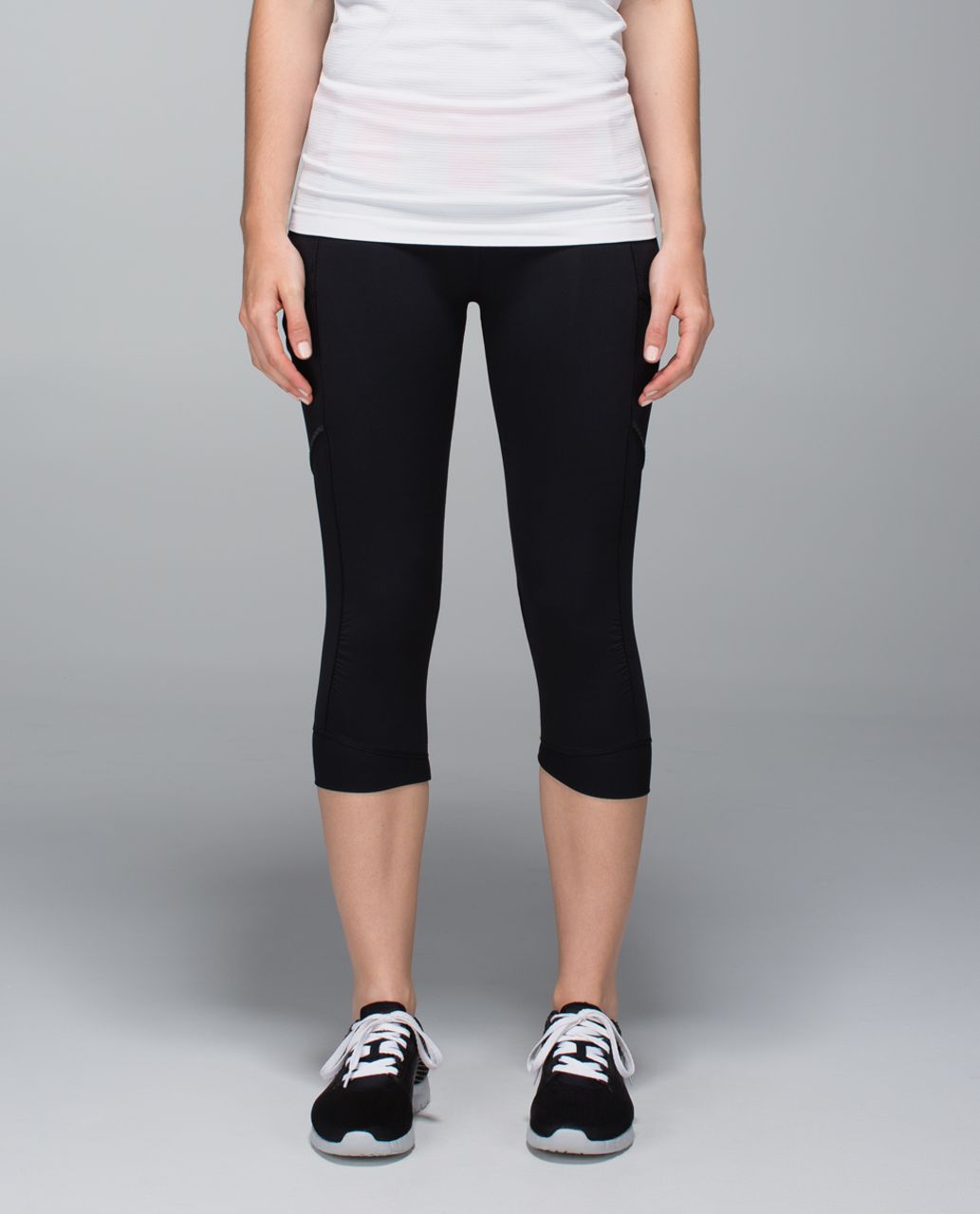 Lululemon Run For Fun Crop - Black / Bleached Coral / Steep Stripe Bleached Coral Horizontal