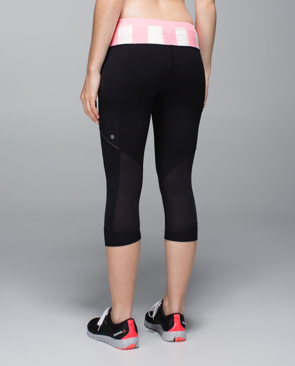 Lululemon Run For Fun Crop - Black / Bleached Coral / Steep Stripe Bleached  Coral Horizontal - lulu fanatics