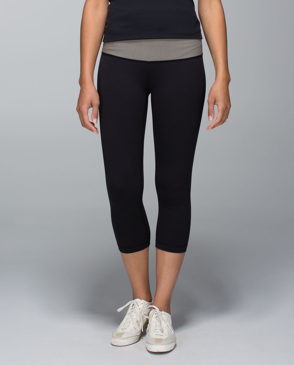 Lululemon Wunder Under Crop *Full-On Luon - Black / Tonka Stripe Heathered  Black Mojave Tan - lulu fanatics