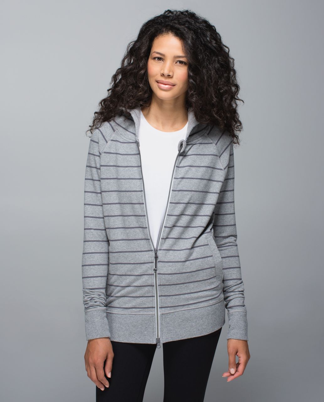 Women's Lululemon Athletica Striped Full Zip Hoodie Sweatshirt Sz 2 Black  Gray