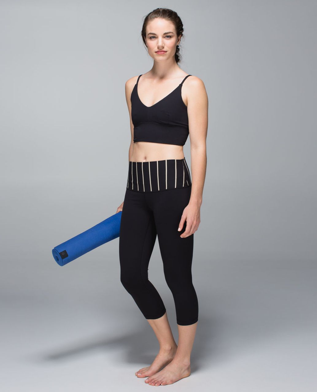 Lululemon Wunder Under Crop *Full-On Luon (Roll Down) - Black / Cayman Stripe Black Mojave Tan