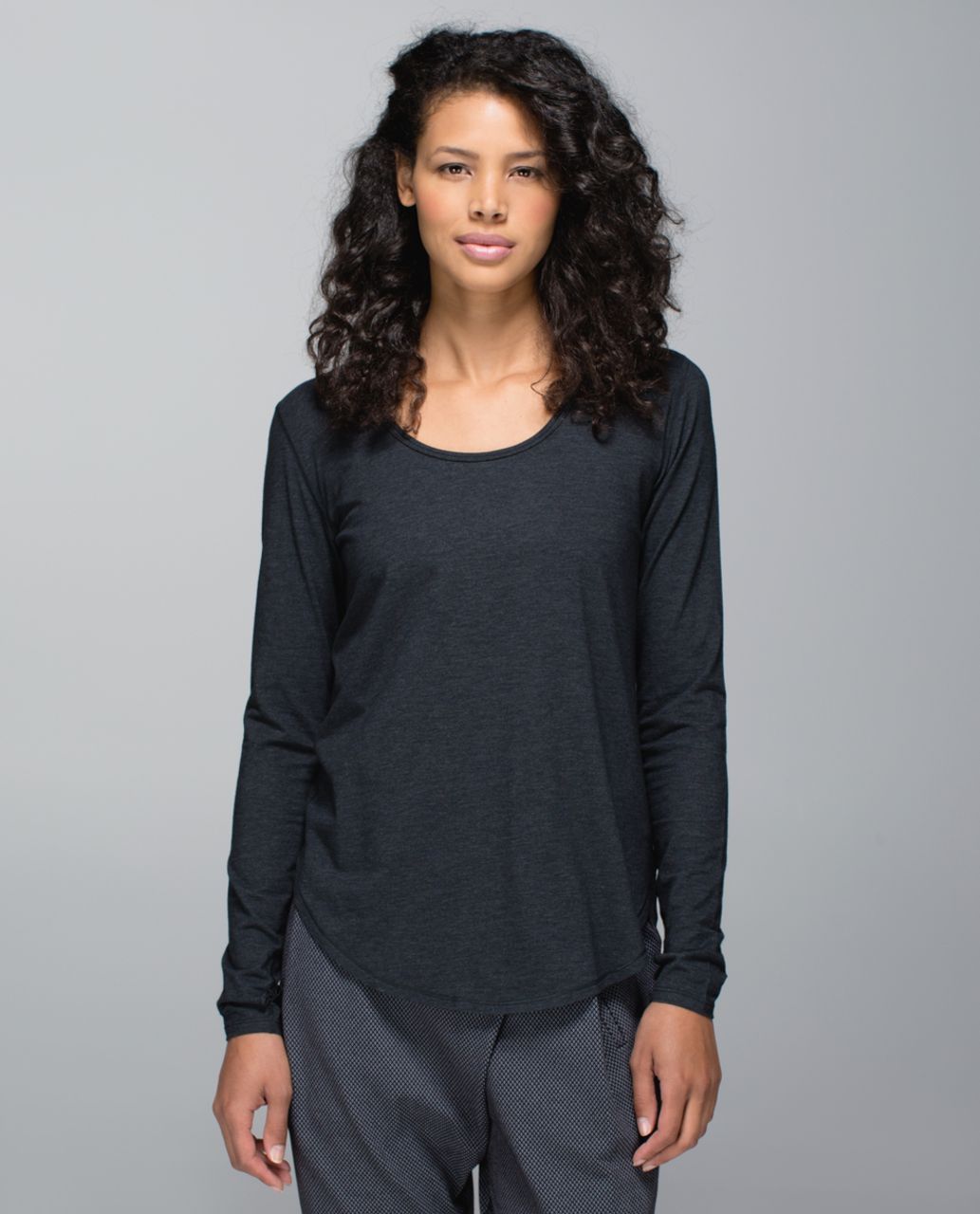 Lululemon Yogini 5 Year Long Sleeve Tee - Heathered Black / Pine Stripe Printed Inkwell Mojave Tan