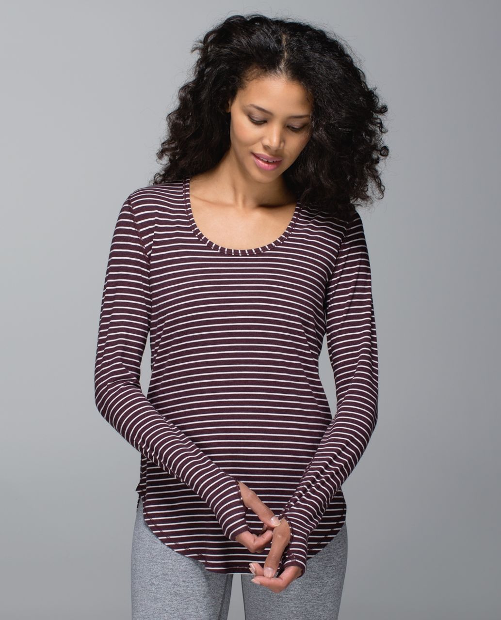 Lululemon Yogini 5 Year Long Sleeve Tee - West2east Stripe Heathered Bordeaux Drama / Pine Stripe Printed Inkwell Mojave Tan