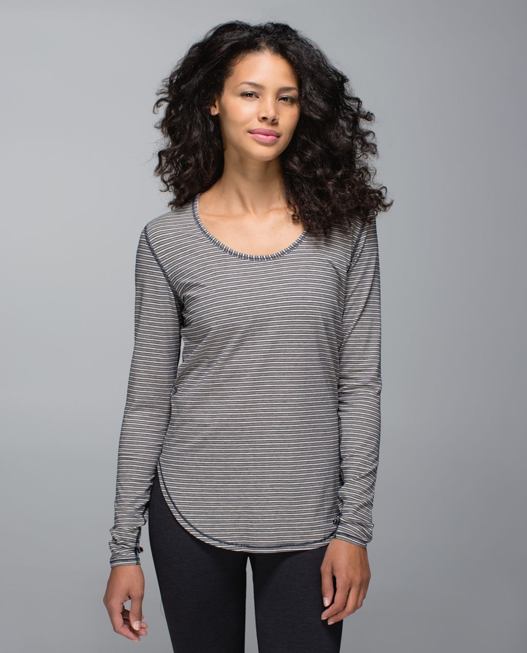 Lululemon Yogini 5 Year Long Sleeve Tee - Pine Stripe Heathered Inkwell Heathered Mojave Tan / Pine Stripe Printed Inkwell Mojave Tan