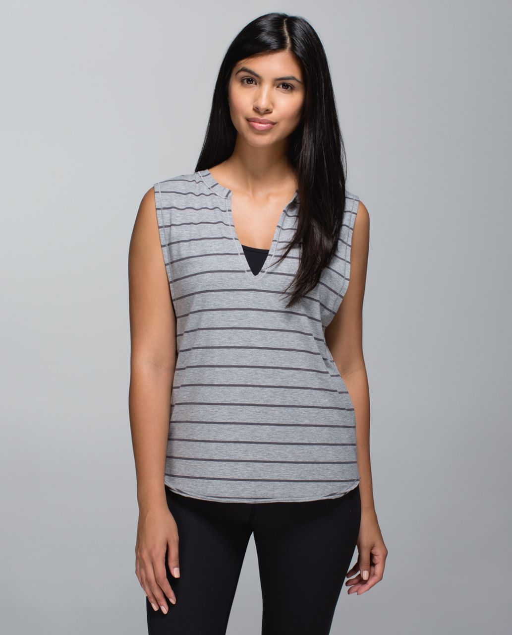 Lululemon Yogi Cut Off Tee - Cayman Stripe Heathered Medium Grey