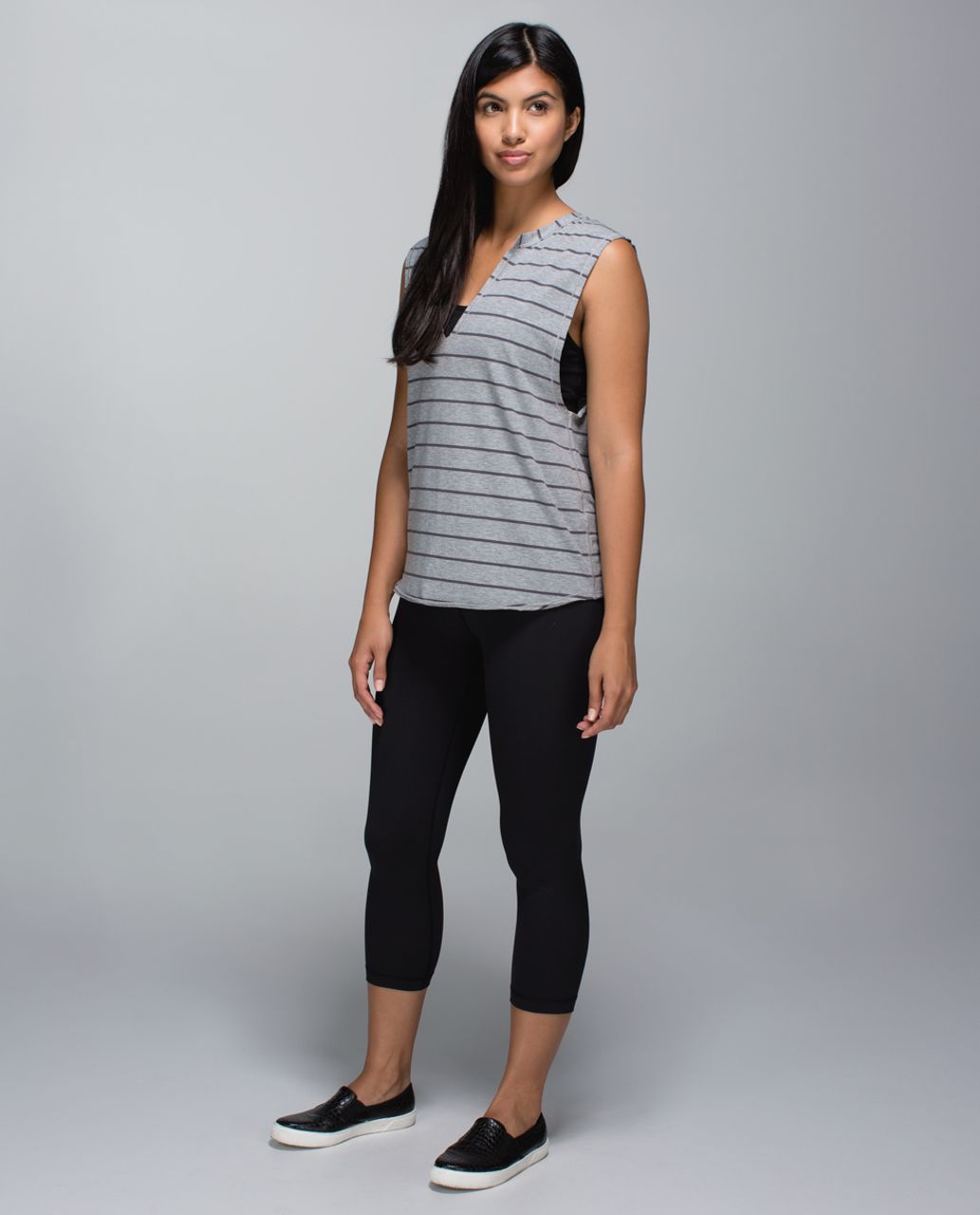 Lululemon Yogi Cut Off Tee - Cayman Stripe Heathered Medium Grey