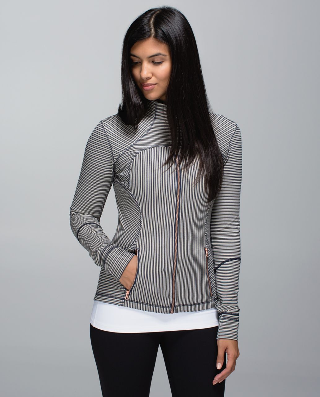 Lululemon Forme Jacket II *Textured - Pine Stripe Inkwell Mojave Tan / White / Inkwell