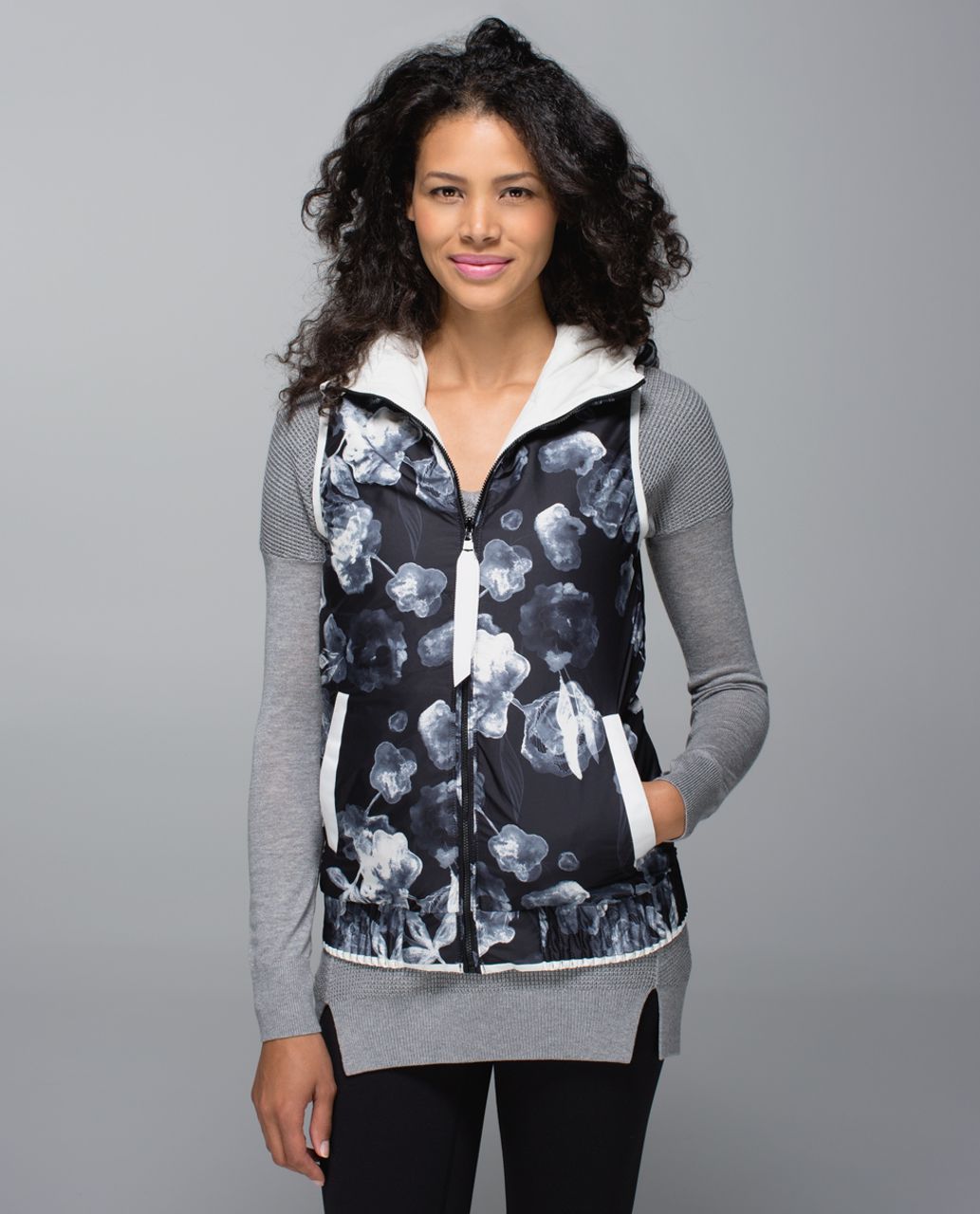 Lululemon Chilly Chill Puffy Vest - Ghost / Inky Floral Black Ghost