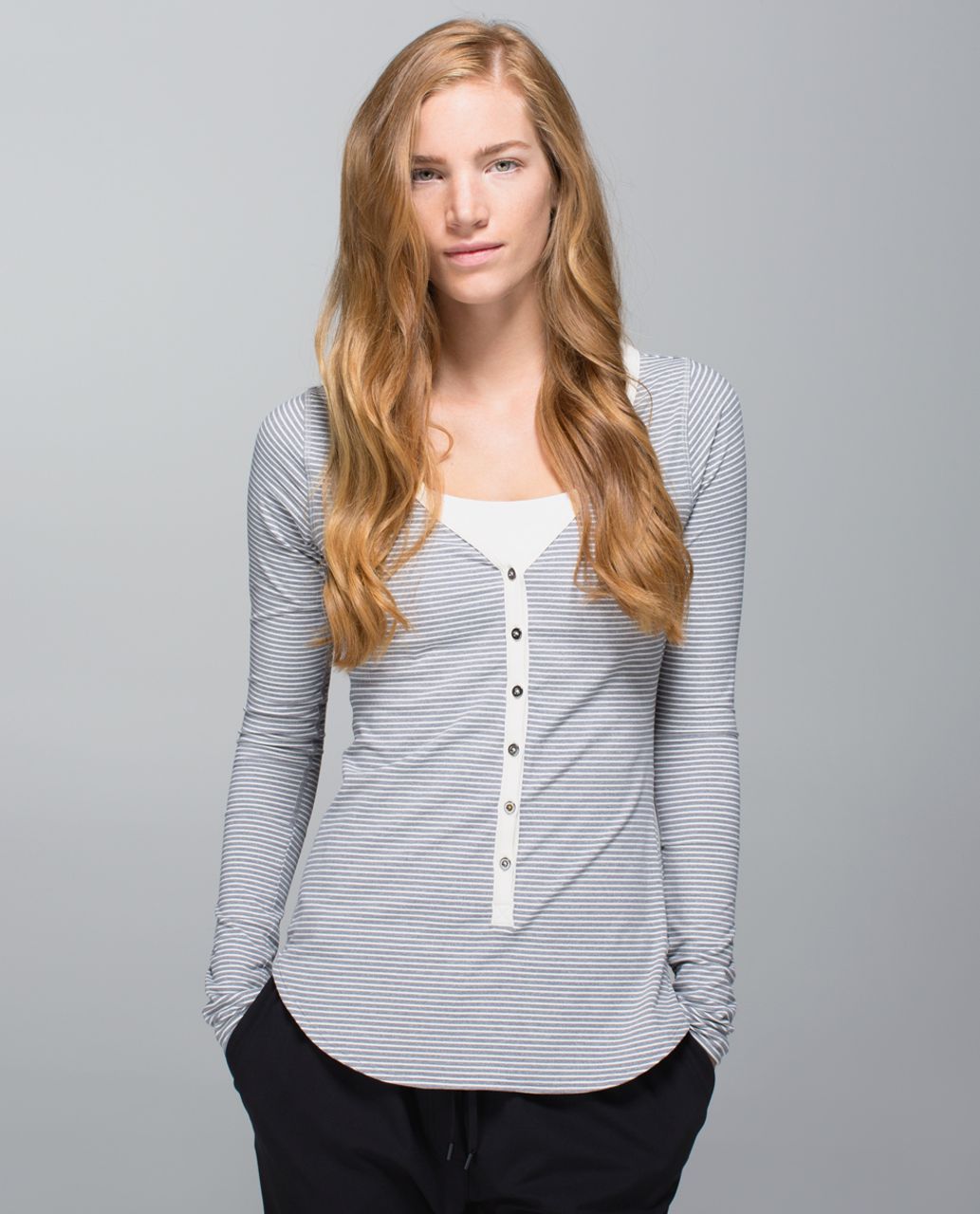 Lululemon Awesoma Henley - Hyper Stripe Heathered Slate Ghost