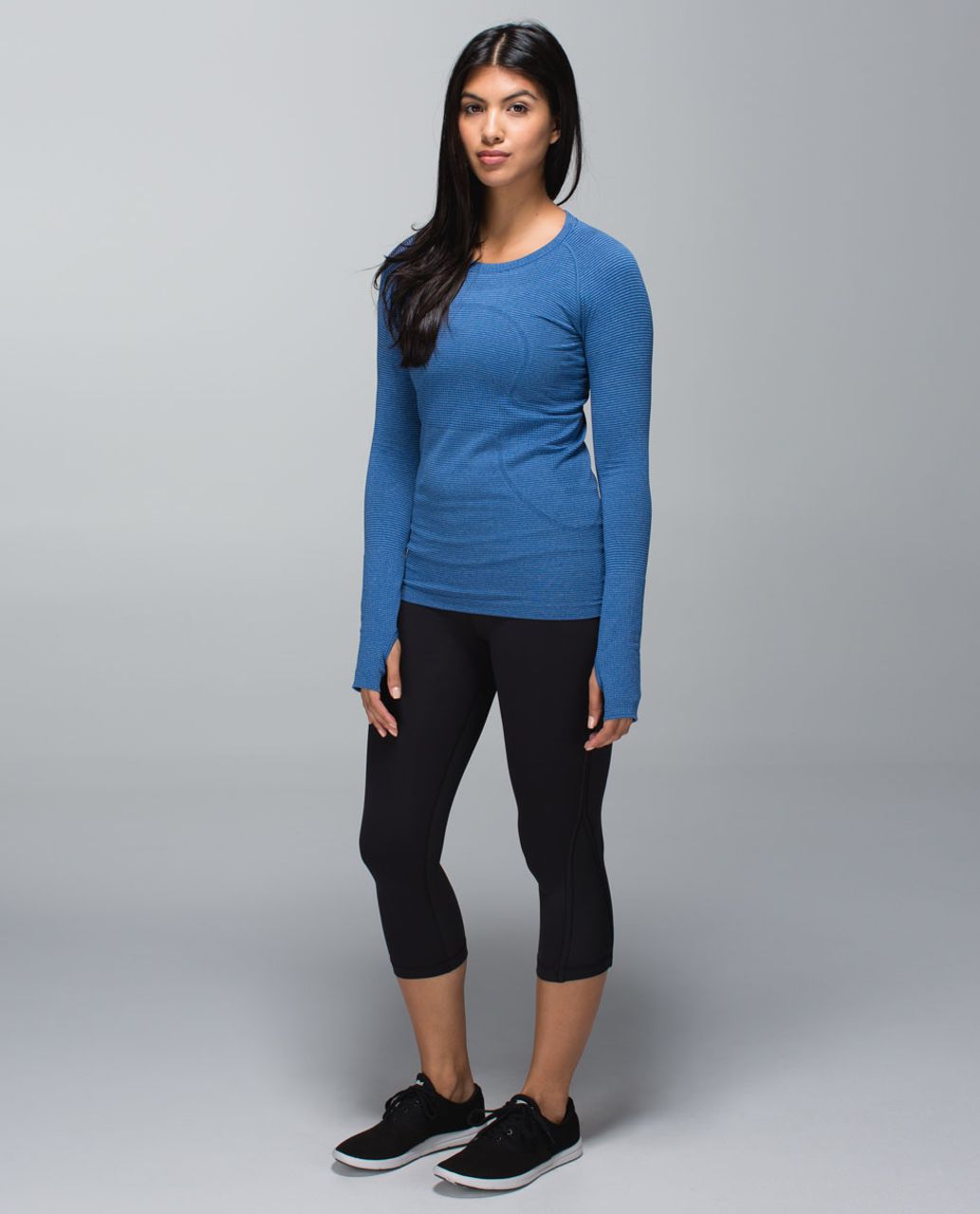 Lululemon Run: Swiftly Tech Long Sleeve Crew - Tonka Stripe Heathered Black  Black - lulu fanatics