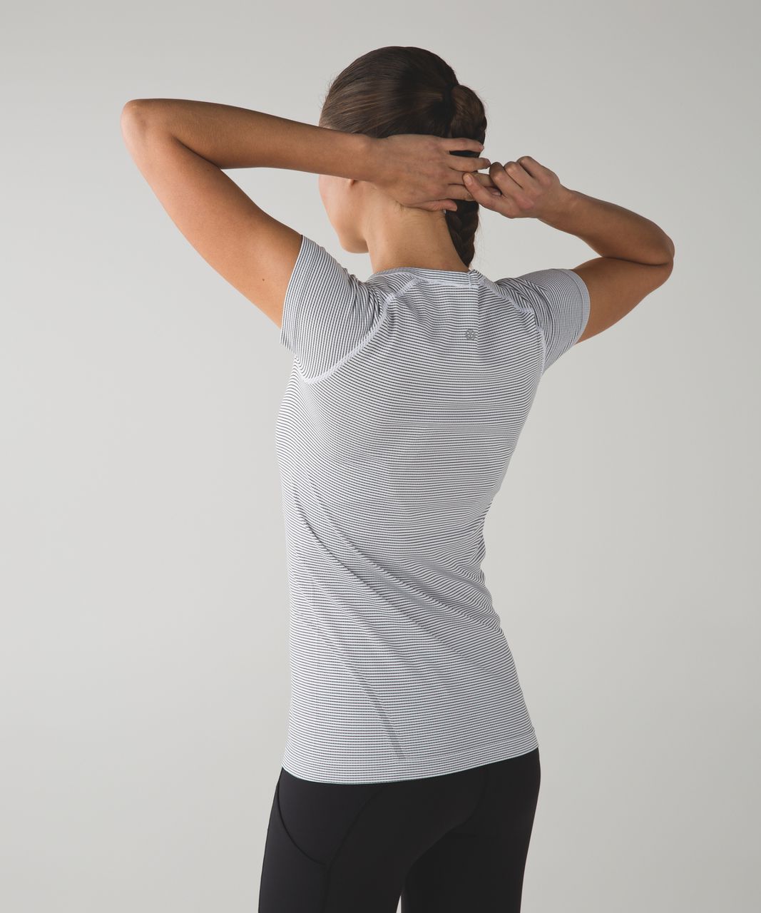 Lululemon Swiftly Tech Short Sleeve Crew - White / White / Black (Striped)  - lulu fanatics