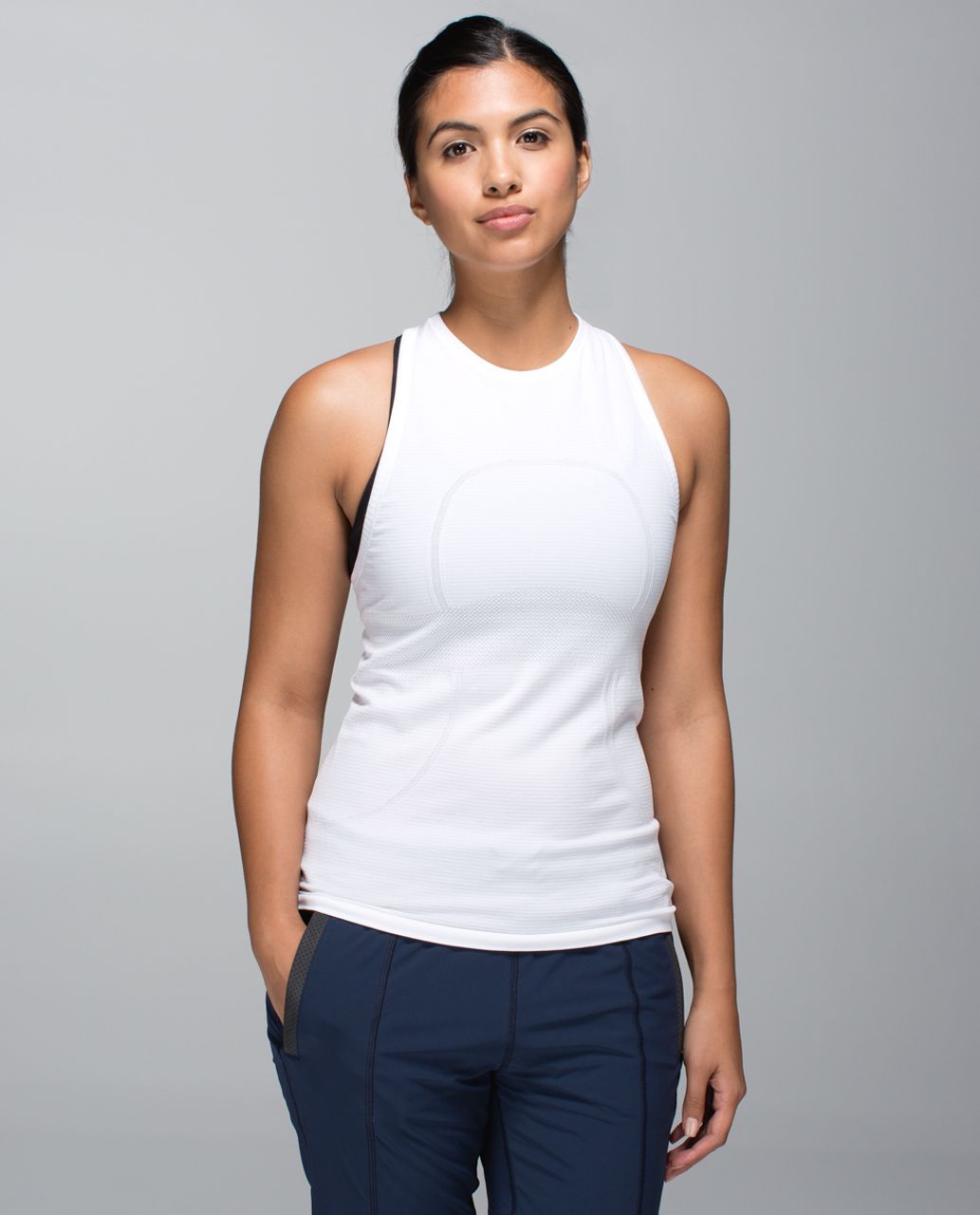 Lululemon Time to Restore Mock Neck Tank - Iron Blue / White - lulu fanatics