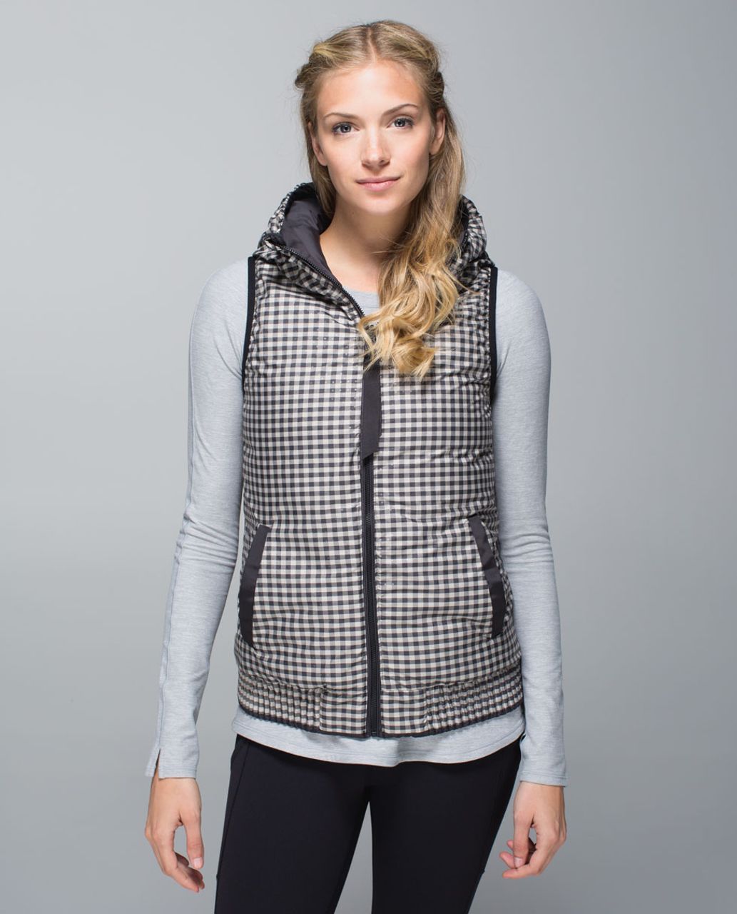 Lululemon Chilly Chill Puffy Vest - Black / Gin Gin Gingham Embossed Black Mojave Tan