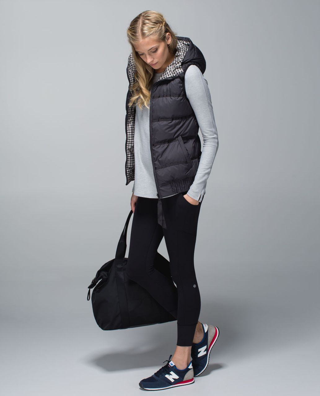Lululemon Chilly Chill Puffy Vest - Black / Gin Gin Gingham Embossed Black Mojave Tan