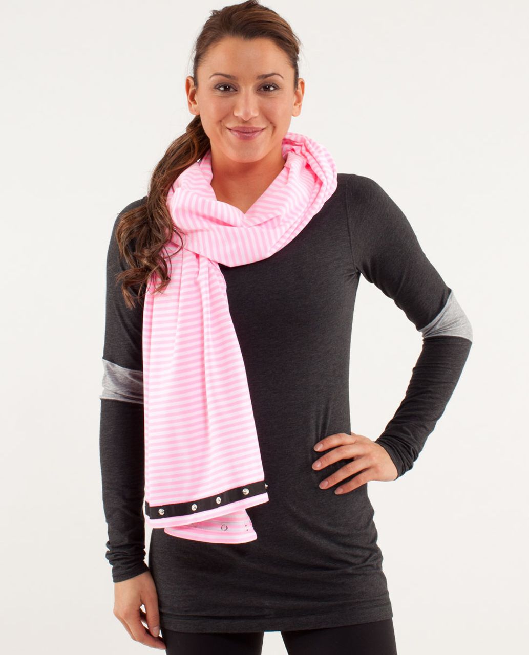 Lululemon Pink and Grey Striped with Black Side Stripe Full Length