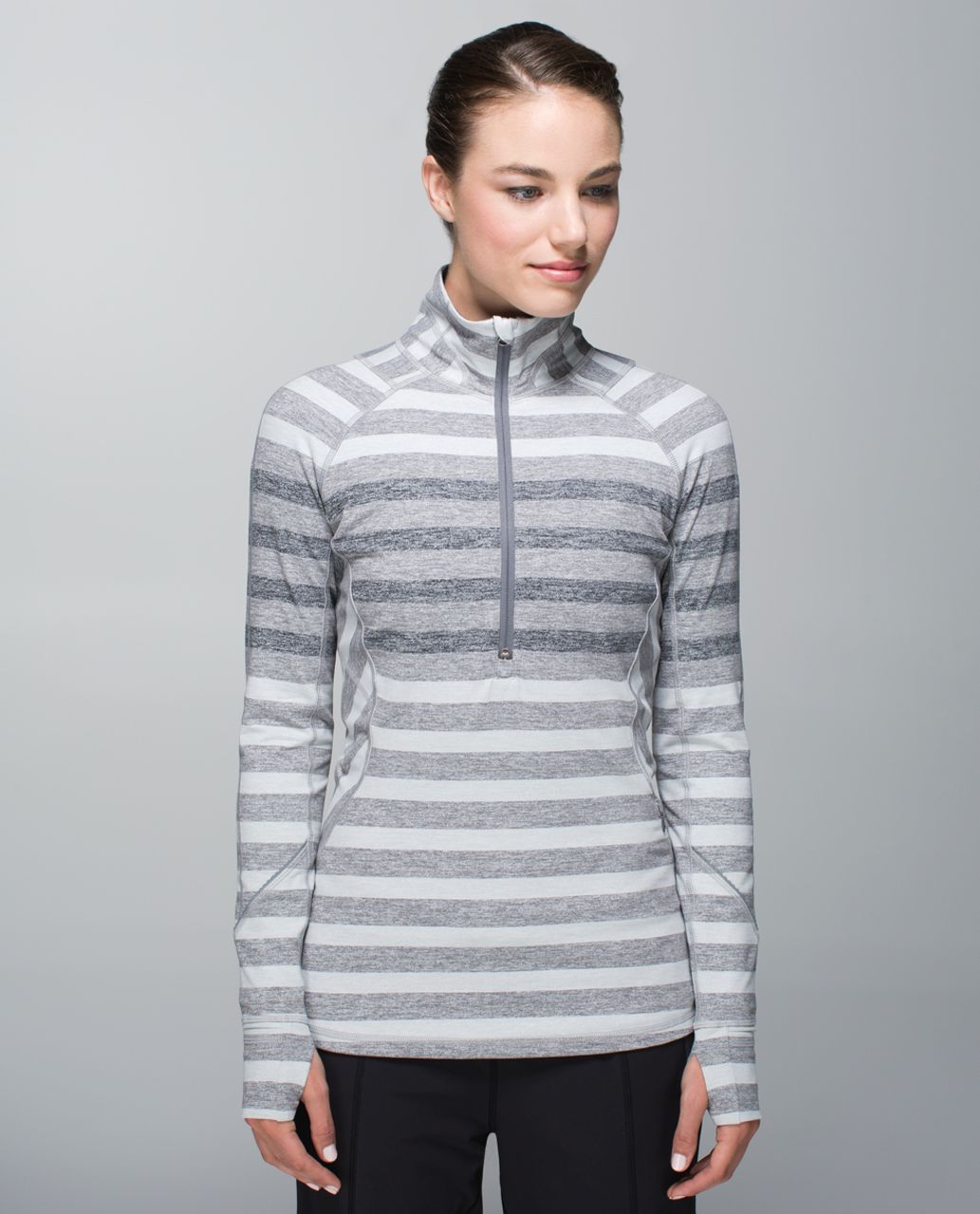 Lululemon Base Runner 1/2 Zip - Heathered Herringbone Heathered Black White  / Black - lulu fanatics