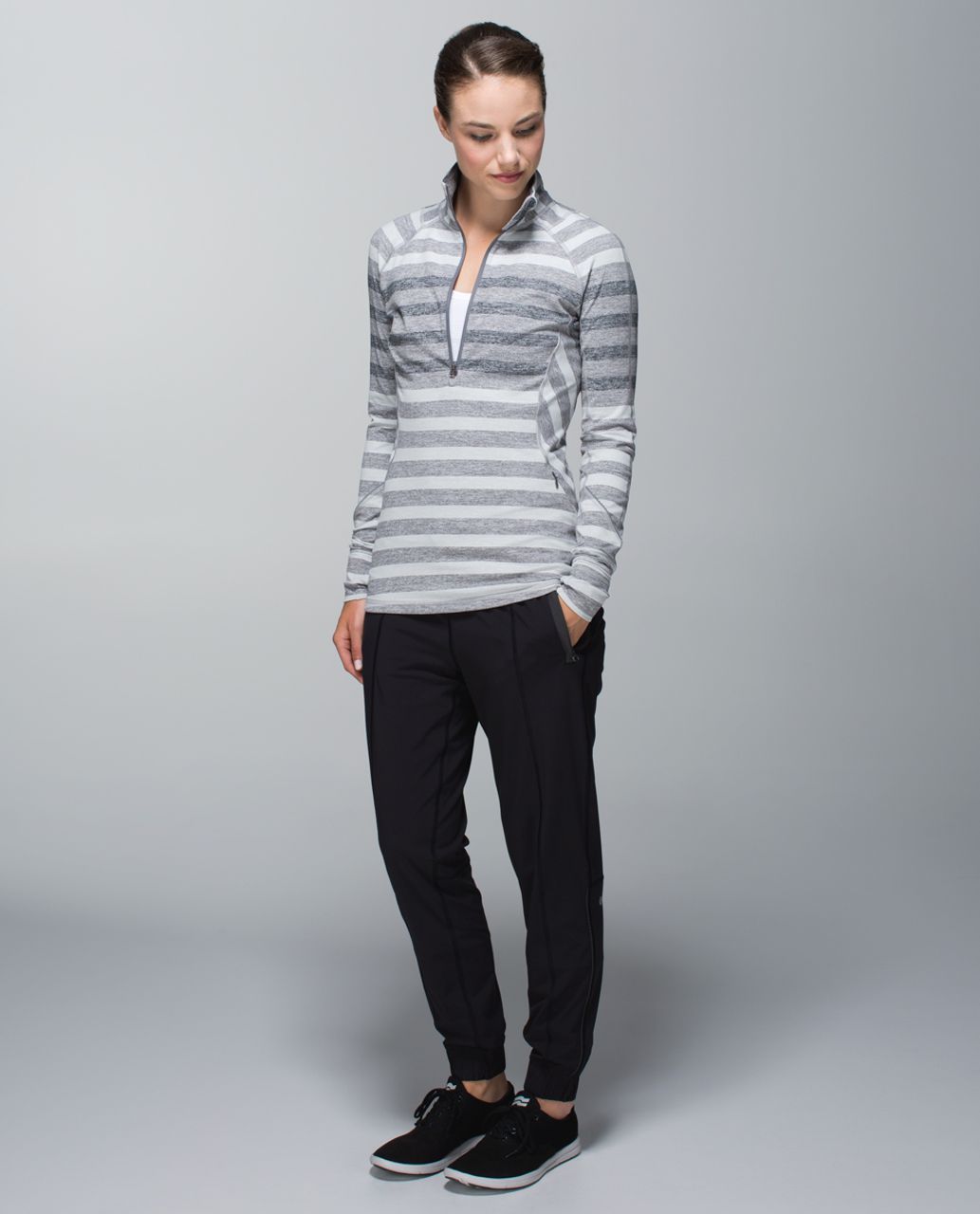 Lululemon Race Your Pace 1/2 Zip - Marshmallow Stripe Heathered Slate