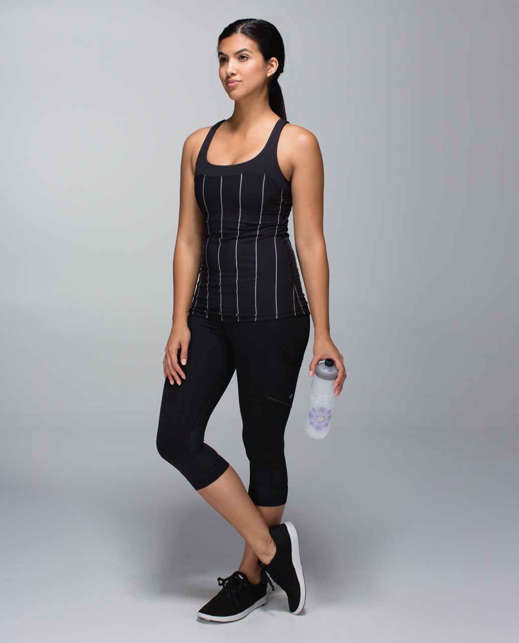 Lululemon Run:  First Base Tank - Cliff Hanger Stripe Black Heathered Slate Horizontal / Black