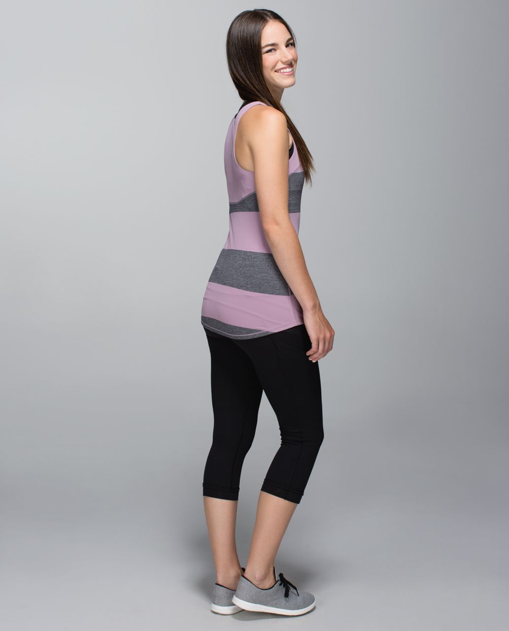 Lululemon Run:  First Base Tank - Bold Stripe Mauvelous Heathered Black / Mauvelous