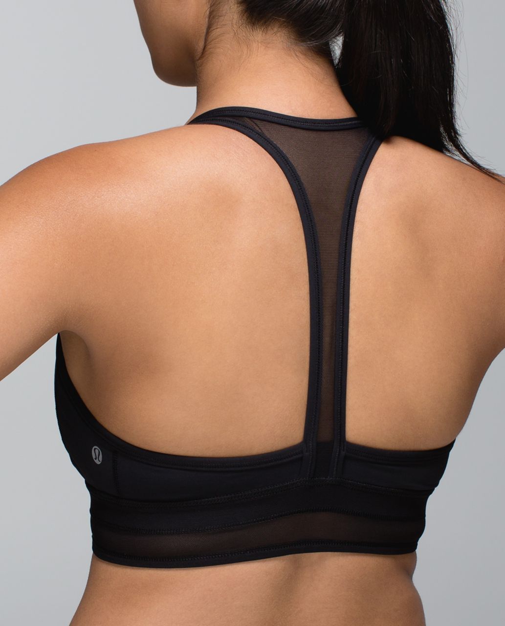 Lululemon 4 Black Sports Bra Keyhole Front and Polka Swiss Dot Mesh Back  Strappy